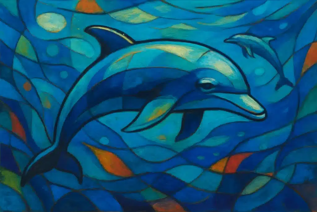 Abstract painting of vibrant dolphins underwater. Colourful abstract painting of elephants in a group. How Nature’s ‘Bush Telegraph’ Can Guide Your Digital Detox and Reclaim Your Humanity by @RARueggAuthor #telegraph #detox #humanity 