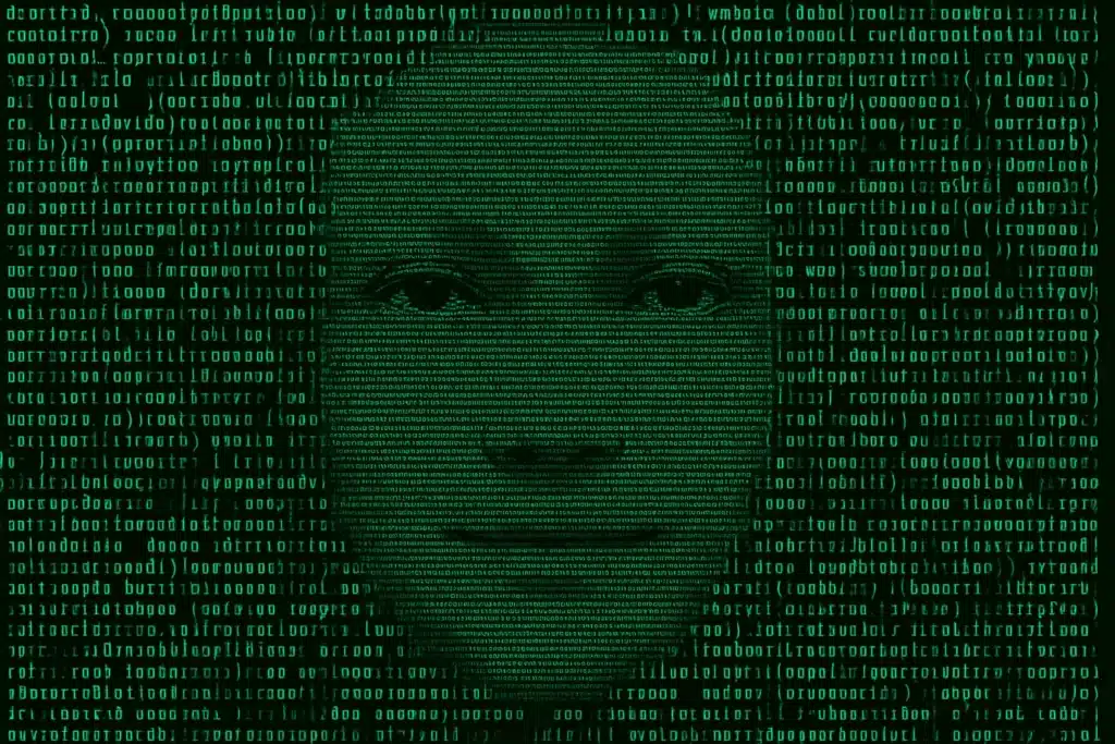 Digital face made with binary code. How Far Can I Trust My Therapy Bot to Care About Me? by @RARueggAuthor #therapy #therapybot #care #trust 