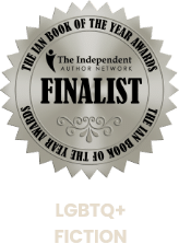 Award finalist badge for LGBTQ+ fiction book