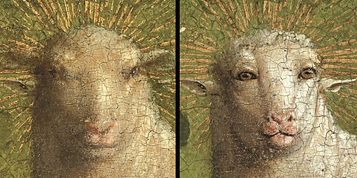 Old and restored painting of a lamb. How Sacred Animals Teach Us Secrets About Happiness, Wisdom, and Finding Peace #happiness #peace #wisdom #animals 