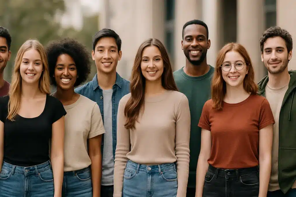 Diverse group of smiling people outdoors. What Makes New Adult Fiction So Different (And Why It Matters) by @RARueggAuthor #newadult #fiction #NA 