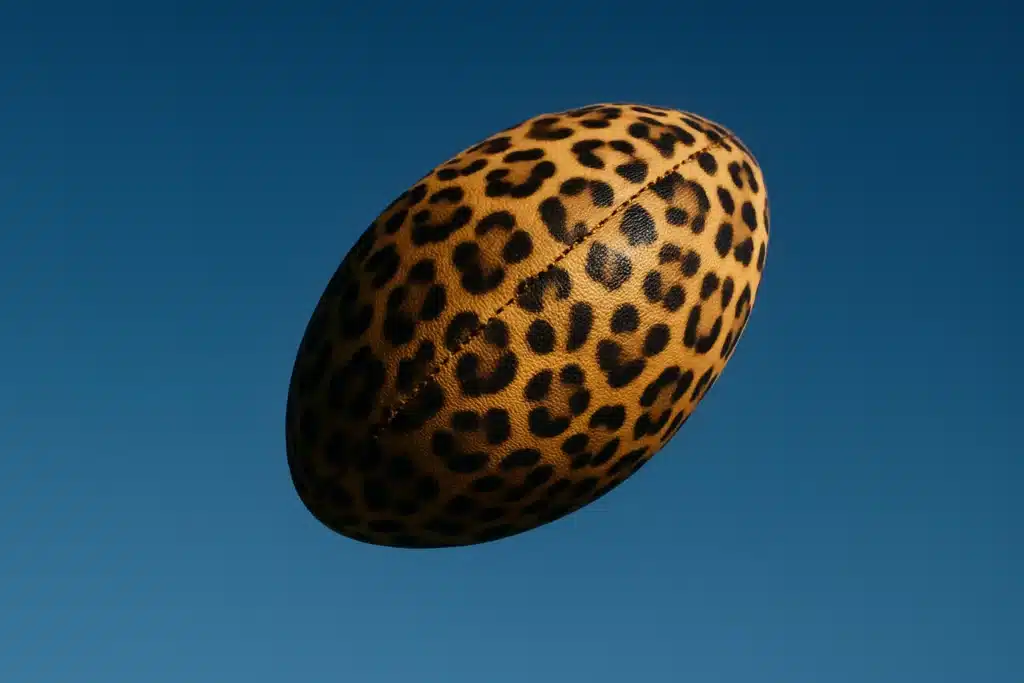 Leopard-print rugby ball against blue sky. Platypus lounging with book and cocktail on beach. What Can the Humble Platypus Teach You About Being in a League of Your Own? by @RARueggAuthor #platypus #teach #identity #own 
