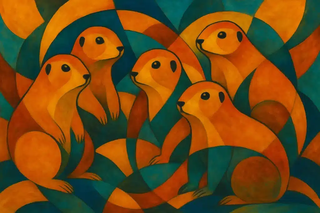 Abstract painting of five prairie dogs. Colourful abstract painting of elephants in a group. How Nature’s ‘Bush Telegraph’ Can Guide Your Digital Detox and Reclaim Your Humanity by @RARueggAuthor #telegraph #detox #humanity 